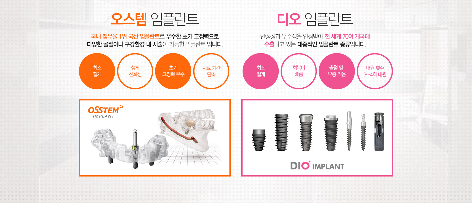  오스템 임플란트 - 국내 점유율 1위 국산 임플란트, 디오 임플란트 - 안정성과 우수성을 인정받아 전 세계 70여 개국에 수출